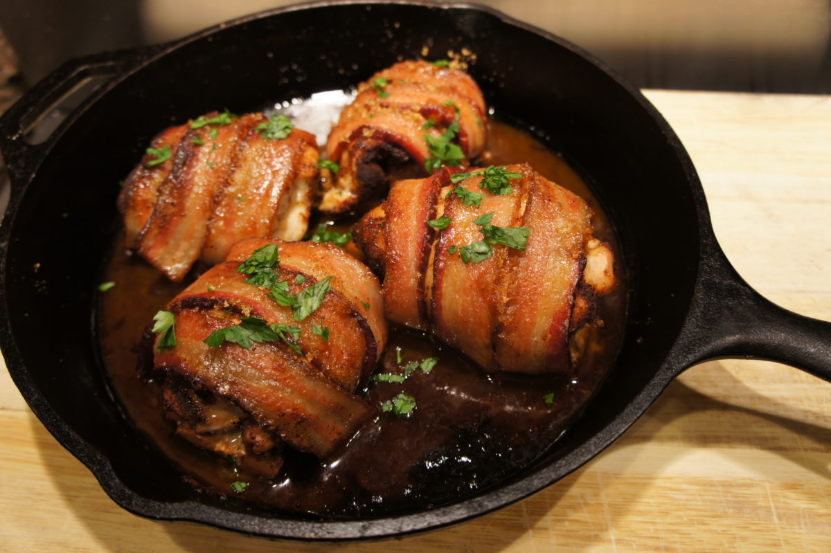Sweet & Spicy Bacon Wrapped Chicken Thighs
