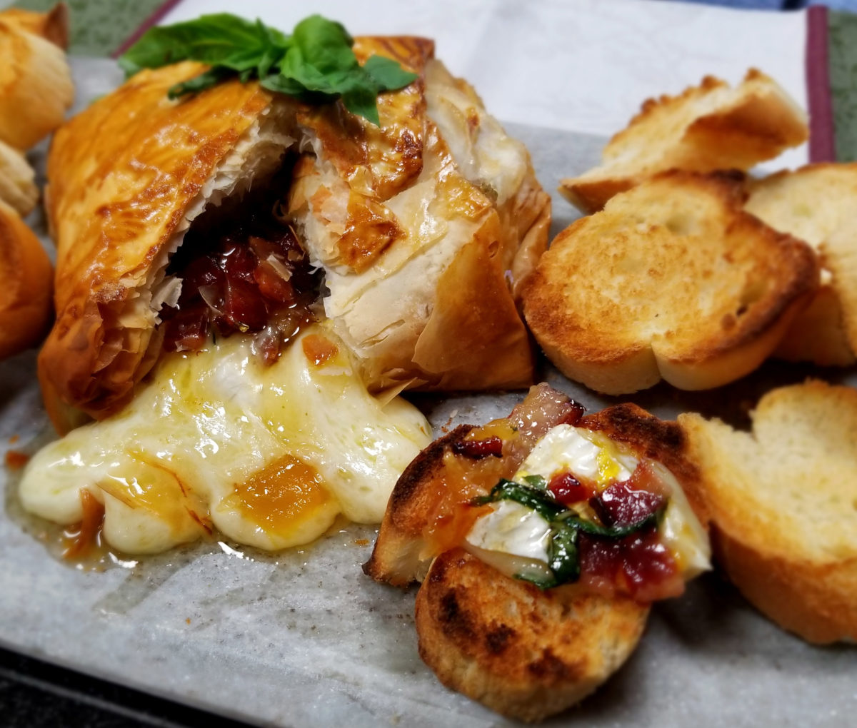 Basil Bacon and Peach Baked Brie 3